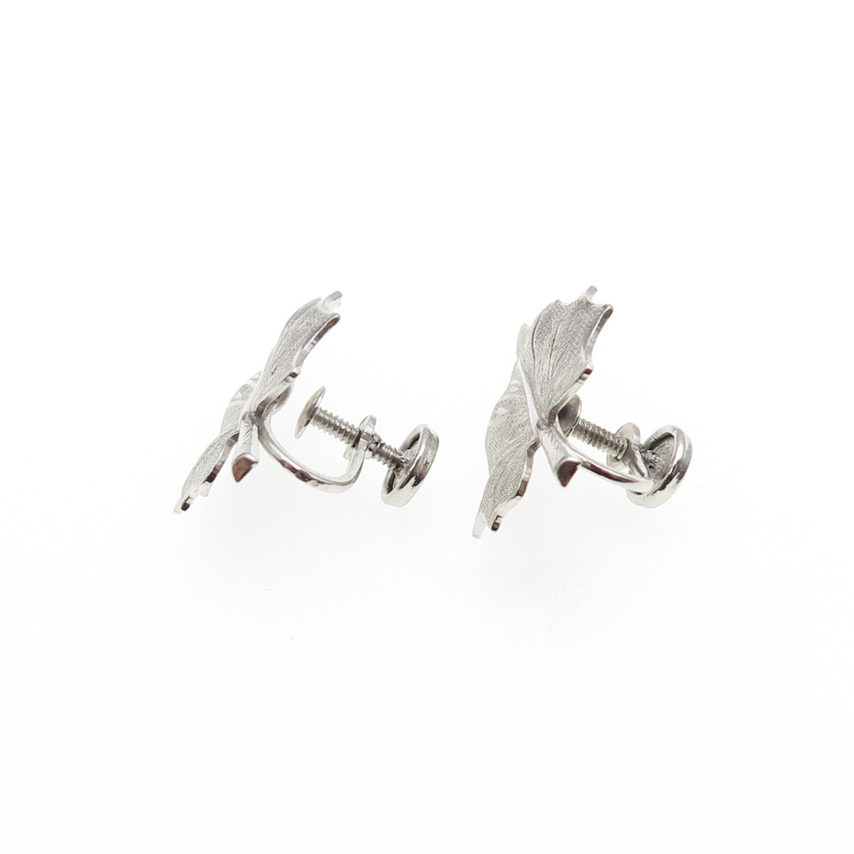 DANECRAFT 925 Sterling Silver Antique Art Deco Floral Leaf Screw Back Earrings