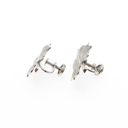 DANECRAFT 925 Sterling Silver Antique Art Deco Floral Leaf Screw Back Earrings