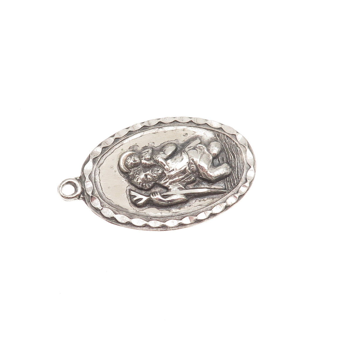 Creed 925 Sterling Silver Vintage St. Christopher Oxidized Charm Pendant