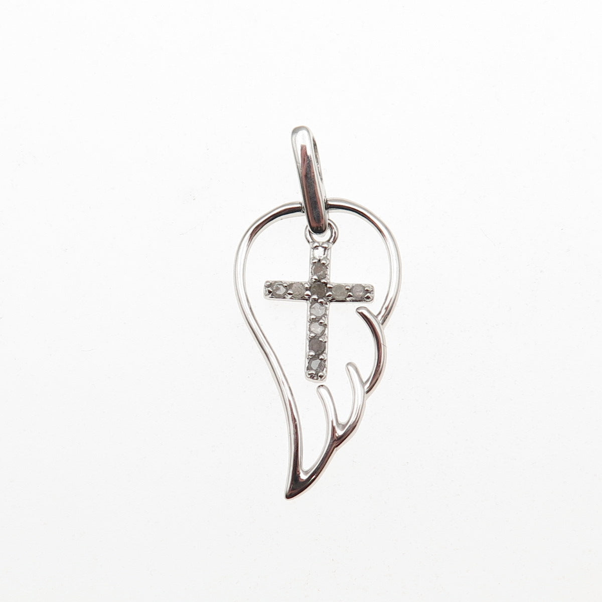 Charles Winston 925 Sterling Silver Real Diamond Cross Angel Wing Charm Pendant