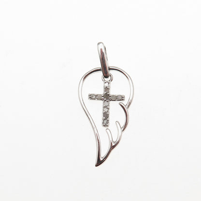 Charles Winston 925 Sterling Silver Real Diamond Cross Angel Wing Charm Pendant
