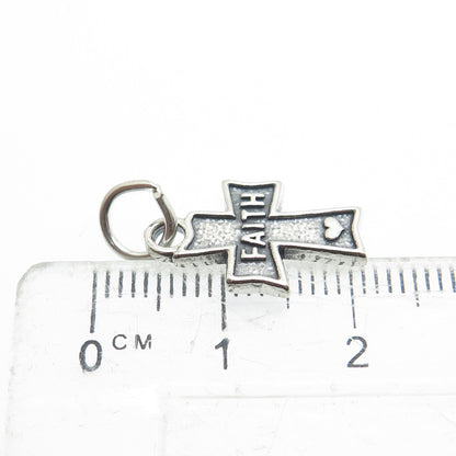 SUNDANCER 925 Sterling Silver Vintage "Faith" Cross Religious Minimalist Pendant