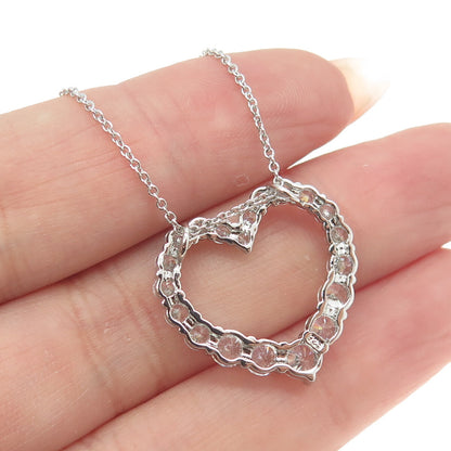 925 Sterling Silver Round-Cut Shaped C Z Open Heart Cable Chain Necklace 16"