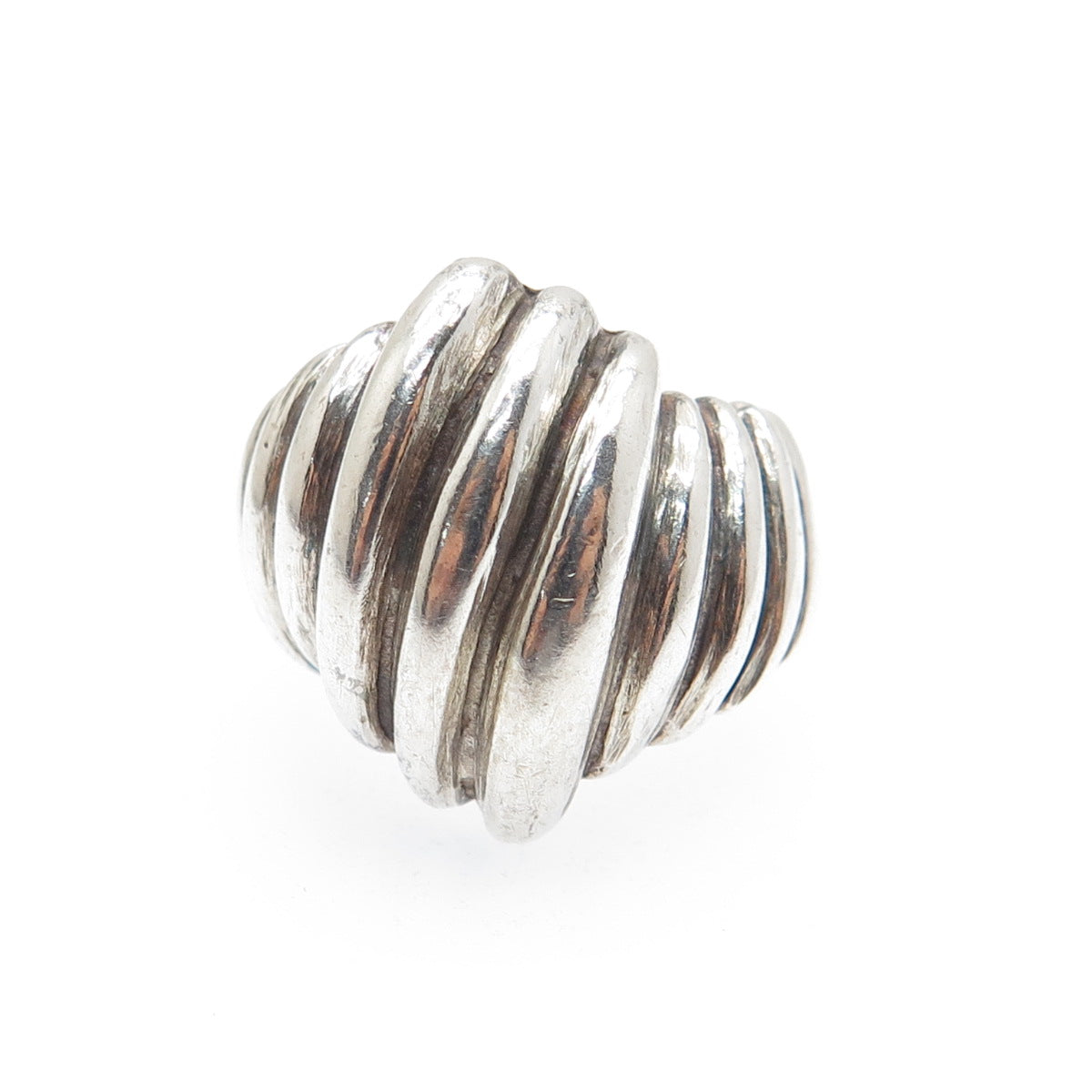 925 Sterling Silver Vintage Modernist Ribbed Oxidized Ring Size 5.25