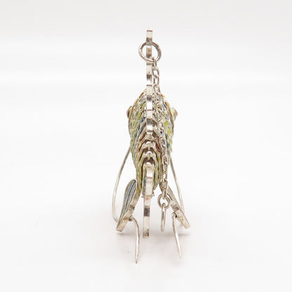925 Sterling Silver Antique Enamel Articulated Chinese Koi Fish Chatelaine Fob