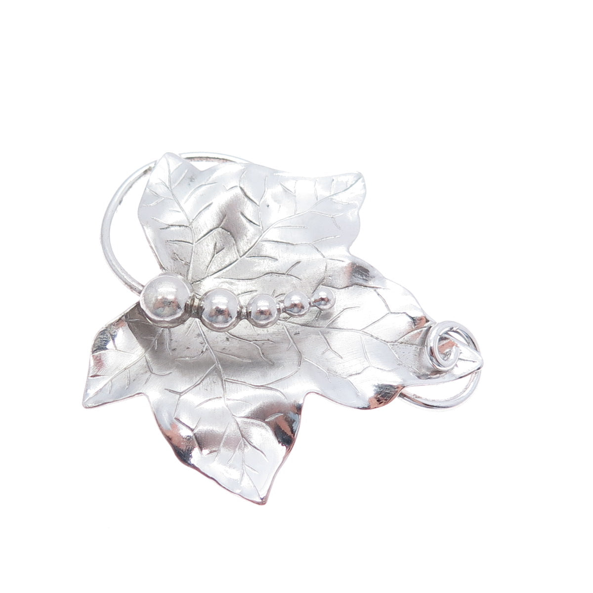 CARL ART 925 Sterling Silver Vintage Grape Leaf Modernist Pin Brooch / Pendant