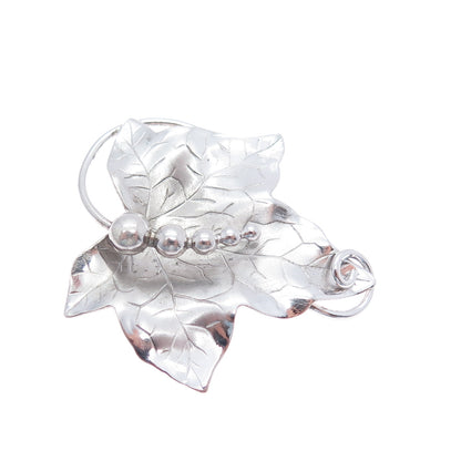 CARL ART 925 Sterling Silver Vintage Grape Leaf Modernist Pin Brooch / Pendant