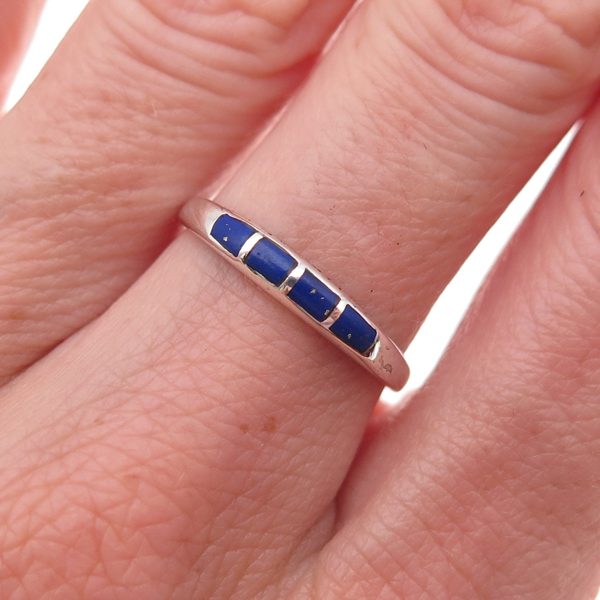 Silver Cloud Old Pawn 925 Sterling Vintage Southwestern Lapis Ring Size 7.25