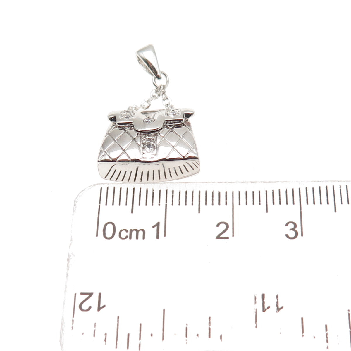 925 Sterling Silver Round-Cut C Z Ladies Purse Locket Charm Pendant