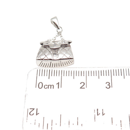 925 Sterling Silver Round-Cut C Z Ladies Purse Locket Charm Pendant