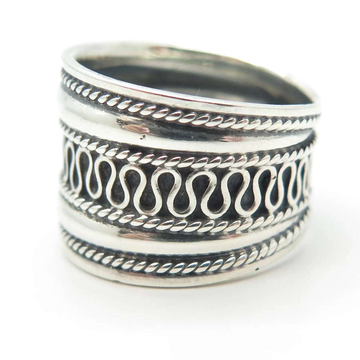 925 Sterling Silver Vintage Eternal Curve Wide Ring Size 7.75