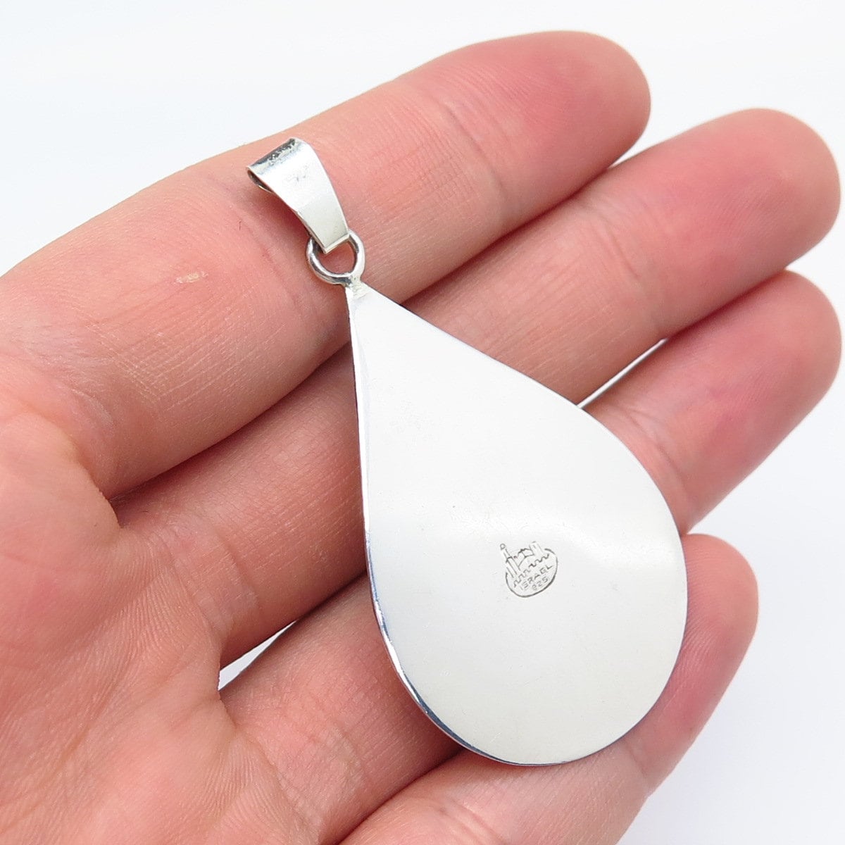 925 Sterling Silver Vintage Israel Real Agate Gemstone Pendant