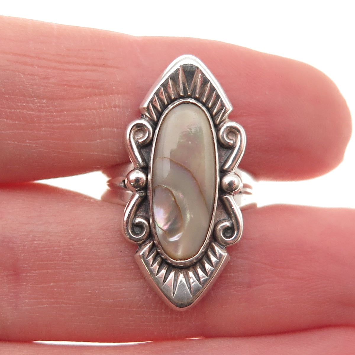 Bell Trading Post Old Pawn 925 Sterling Silver Vintage Abalone Shell Ring Size 5