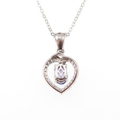Chuck Clemency 925 Sterling Silver Real Tanzanite Topaz Heart Chain Necklace 20"