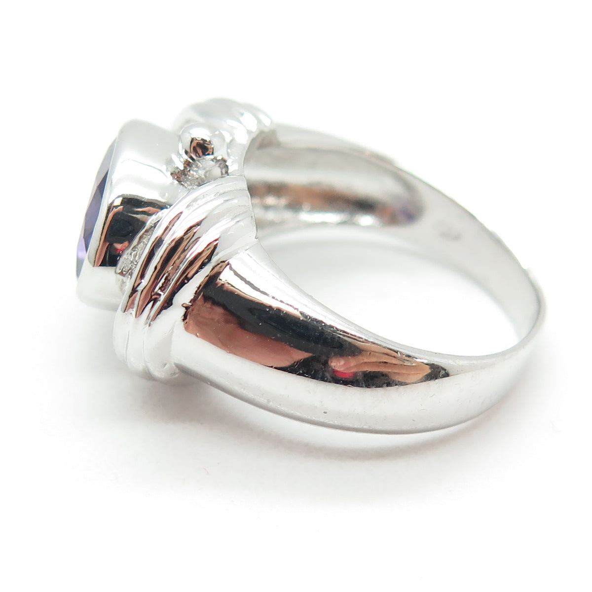 925 Sterling Silver Real Oval-Cut Amethyst Modernist Ring Size 7.75