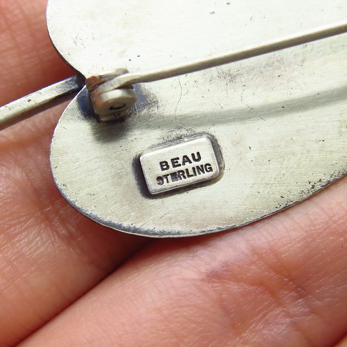 925 Sterling Silver Vintage BEAU Leaf Pin Brooch