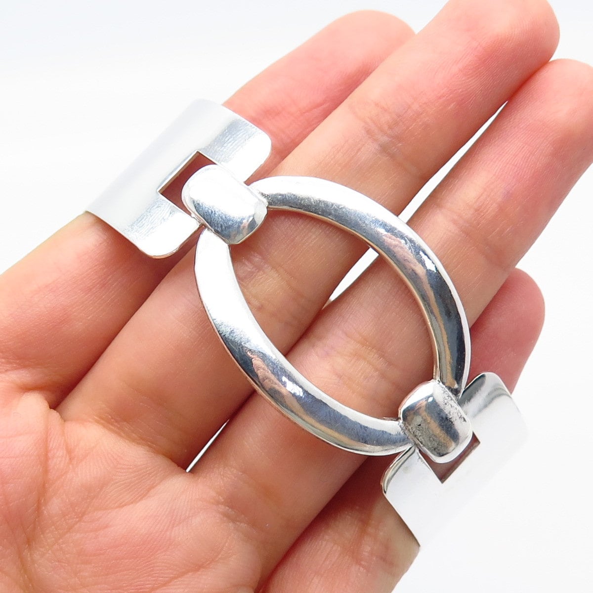 925 Sterling Silver Vintage Wide Bangle Bracelet 6.5"