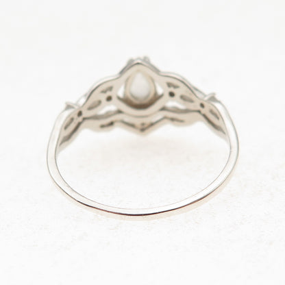 925 Sterling Silver Vintage Real Moonstone & C Z Oxidized Ring Size 9.25