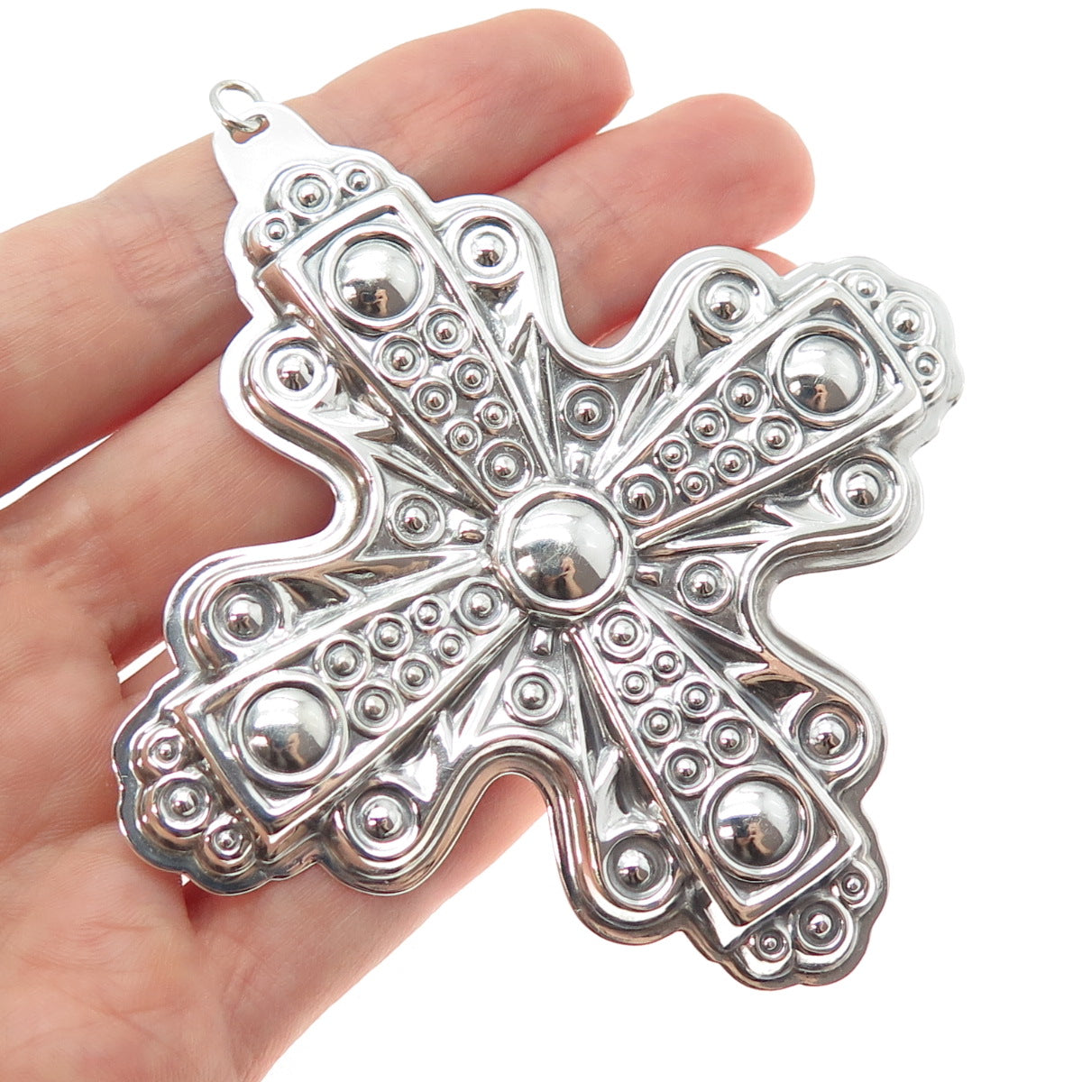 REED & BARTON 925 Sterling Silver Vintage 1972 Christmas Cross Oxidized Ornament