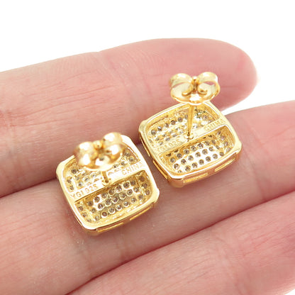 925 Sterling Silver Gold Plated Pave C Z Stud Earrings