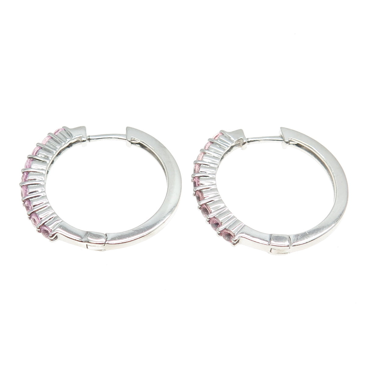 925 Sterling Silver Lab-Created Round-Cut Pink Sapphire Hoop Earrings