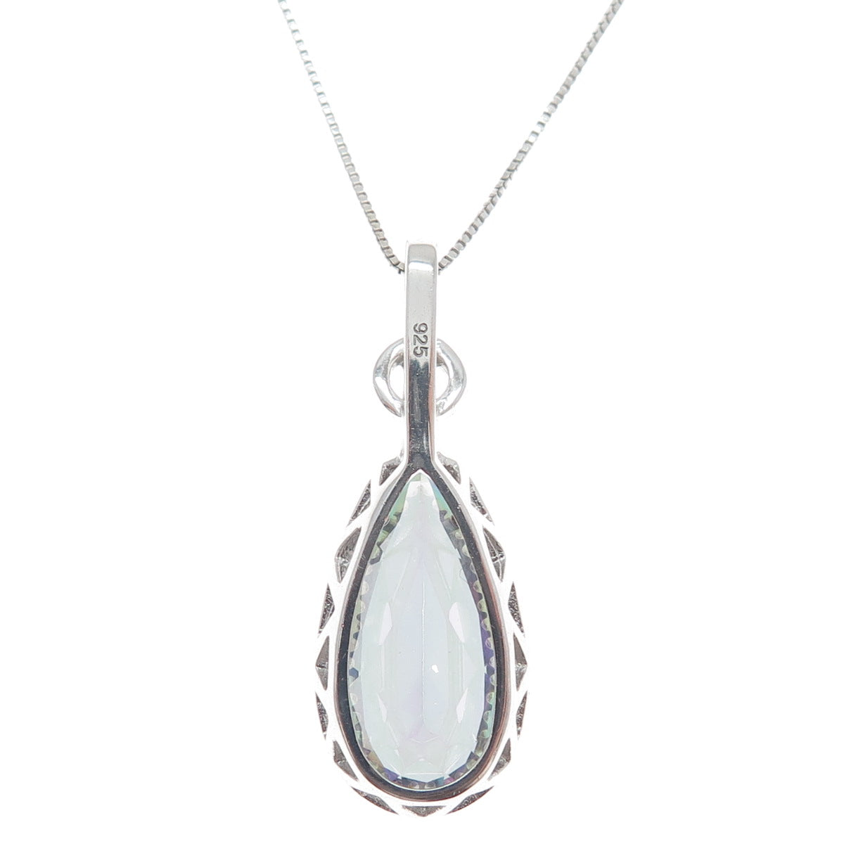 925 Sterling Silver Real Pear-Cut Mystic Quartz Box Chain Necklace 18"