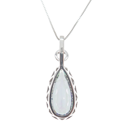 925 Sterling Silver Real Pear-Cut Mystic Quartz Box Chain Necklace 18"