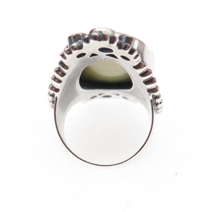 925 Sterling Silver Vintage Real Abalone Shell & Blue Topaz Oxidized Ring Size 7