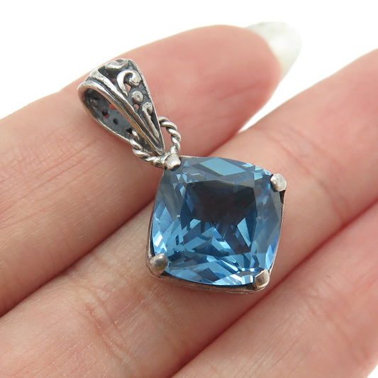 925 Sterling Silver Vintage Blue Glass Pendant