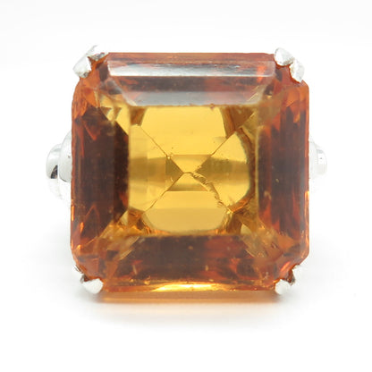 925 Sterling Silver Antique Art Deco Fire Glass Ring Size 7