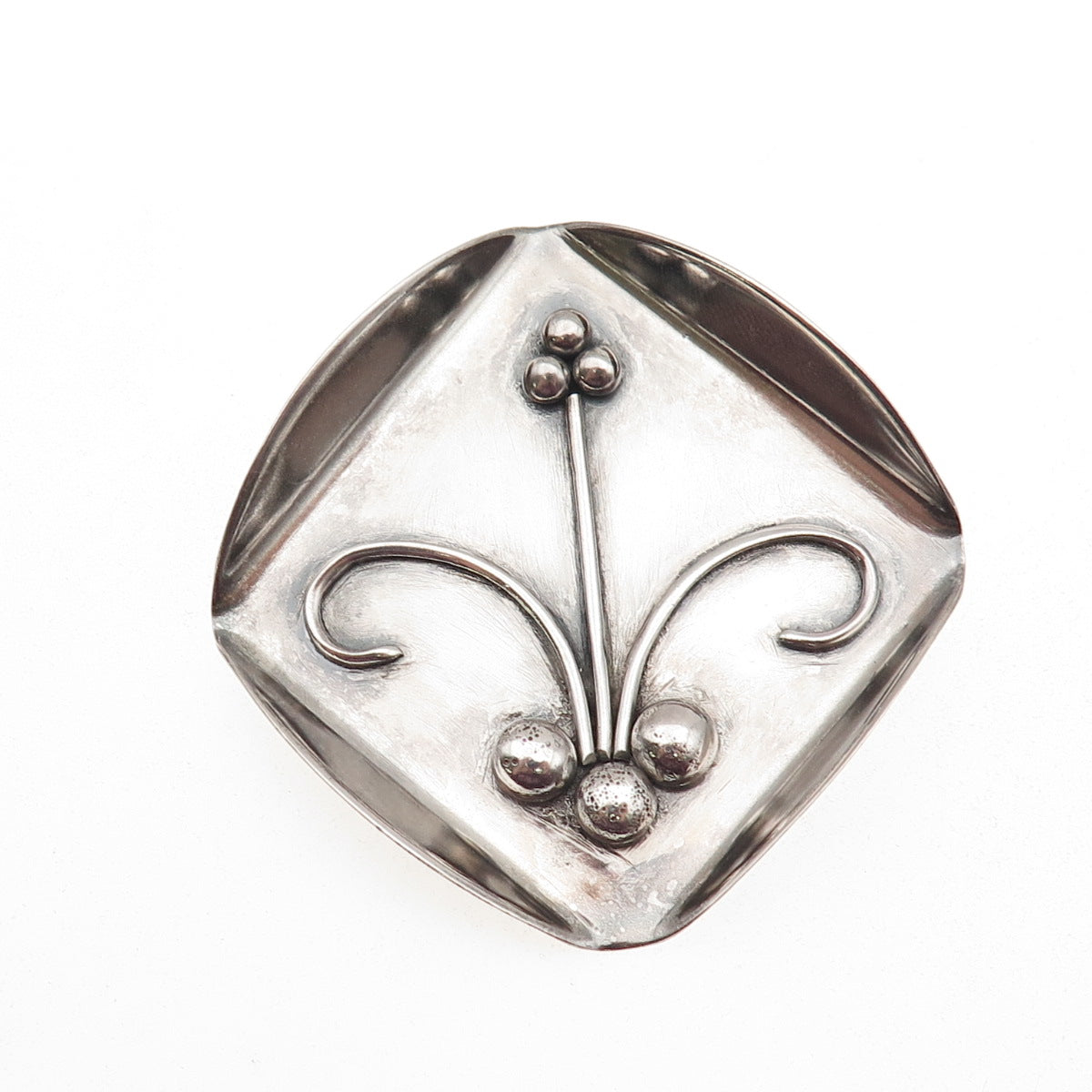 925 Sterling Silver Vintage Modernist Floral Oxidized Large Pin Brooch
