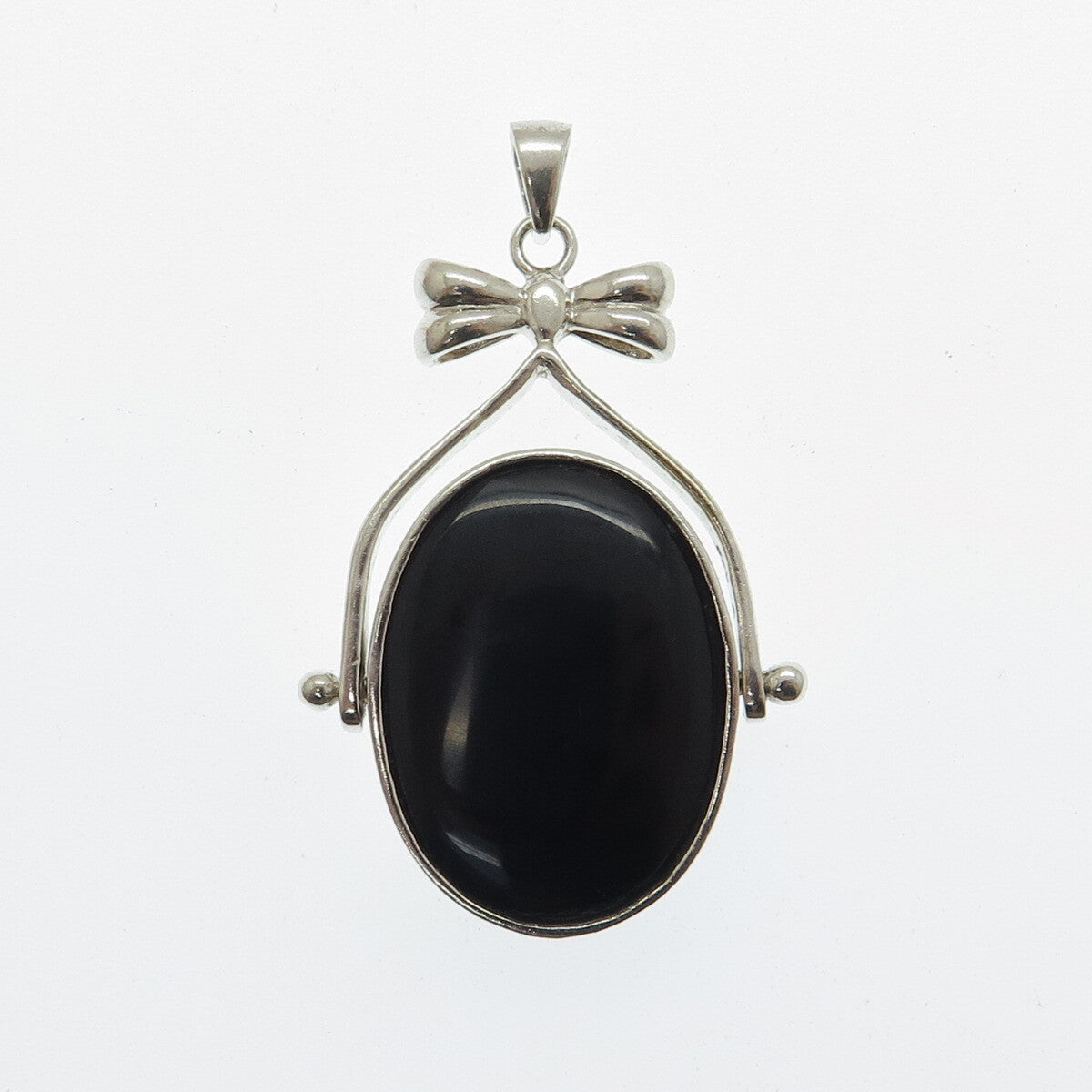 925 Sterling Silver Vintage Mother-of-Pearl & Black Onyx Gem Reversible Pendant