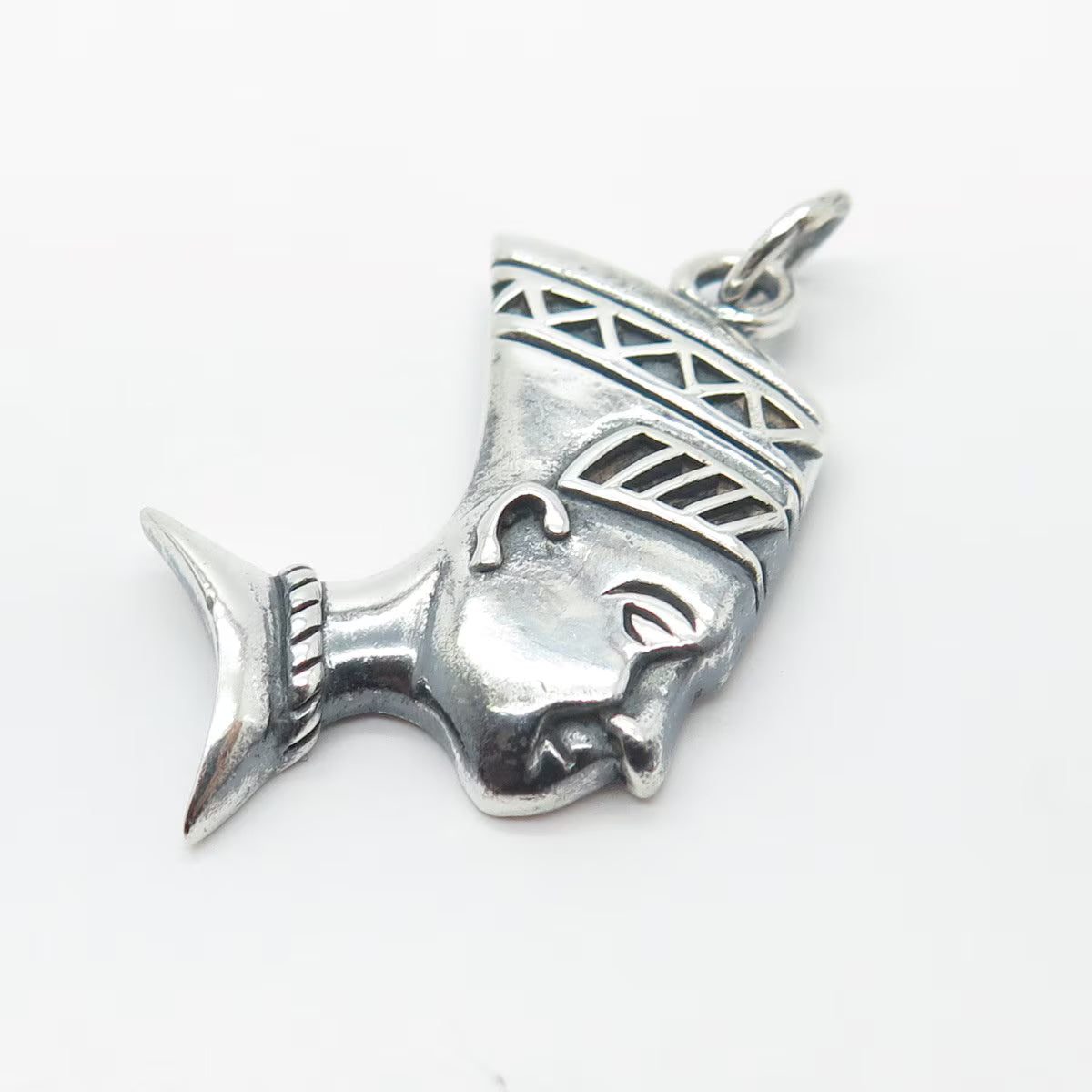 925 Sterling Silver Vintage Pharaoh Nefertiti Egyptian Theme Charm Pendant