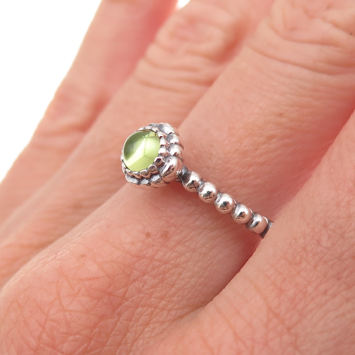 Pandora 925 Sterling Silver Real Peridot August Birthday Blooms Ring Size 7.75
