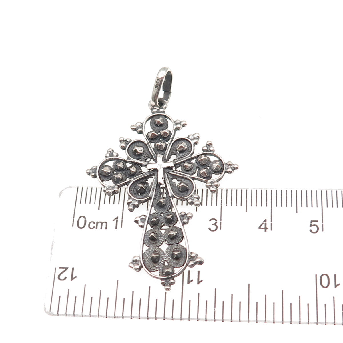 800 Silver Antique Art Deco Italy Cross Oxidized Charm Pendant