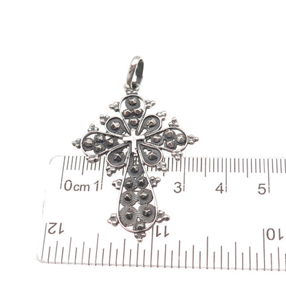 800 Silver Antique Art Deco Italy Cross Oxidized Charm Pendant