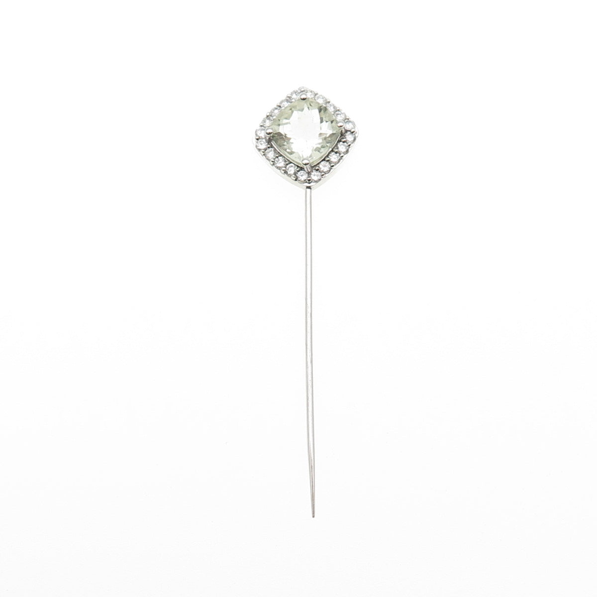 925 Sterling Silver Real Cushion-Cut Green Amethyst & C Z Lapel Pin