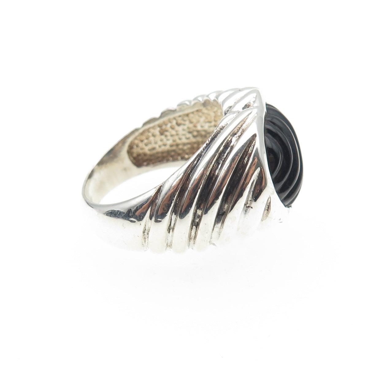 925 Sterling Silver Vintage Real Black Onyx Heart Oxidized Ring Size 6.25