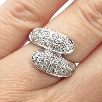 925 Sterling Silver C Z Wide Bypass Ring Size 5