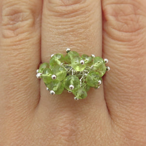 925 Sterling Silver Vintage Real Peridot Bead Charm Ring Size 9.25