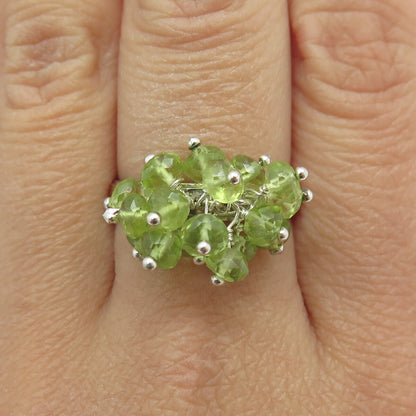 925 Sterling Silver Vintage Real Peridot Bead Charm Ring Size 9.25