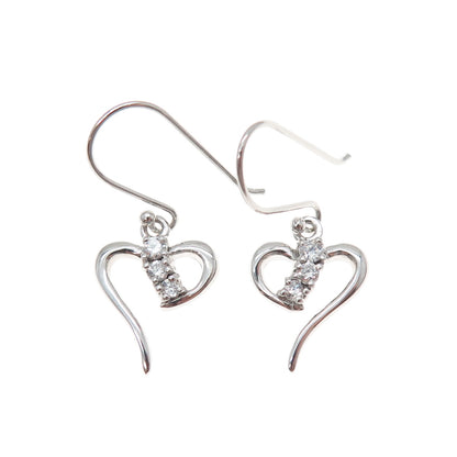 925 Sterling Silver Round-Cut C Z Heart Dangle Earrings