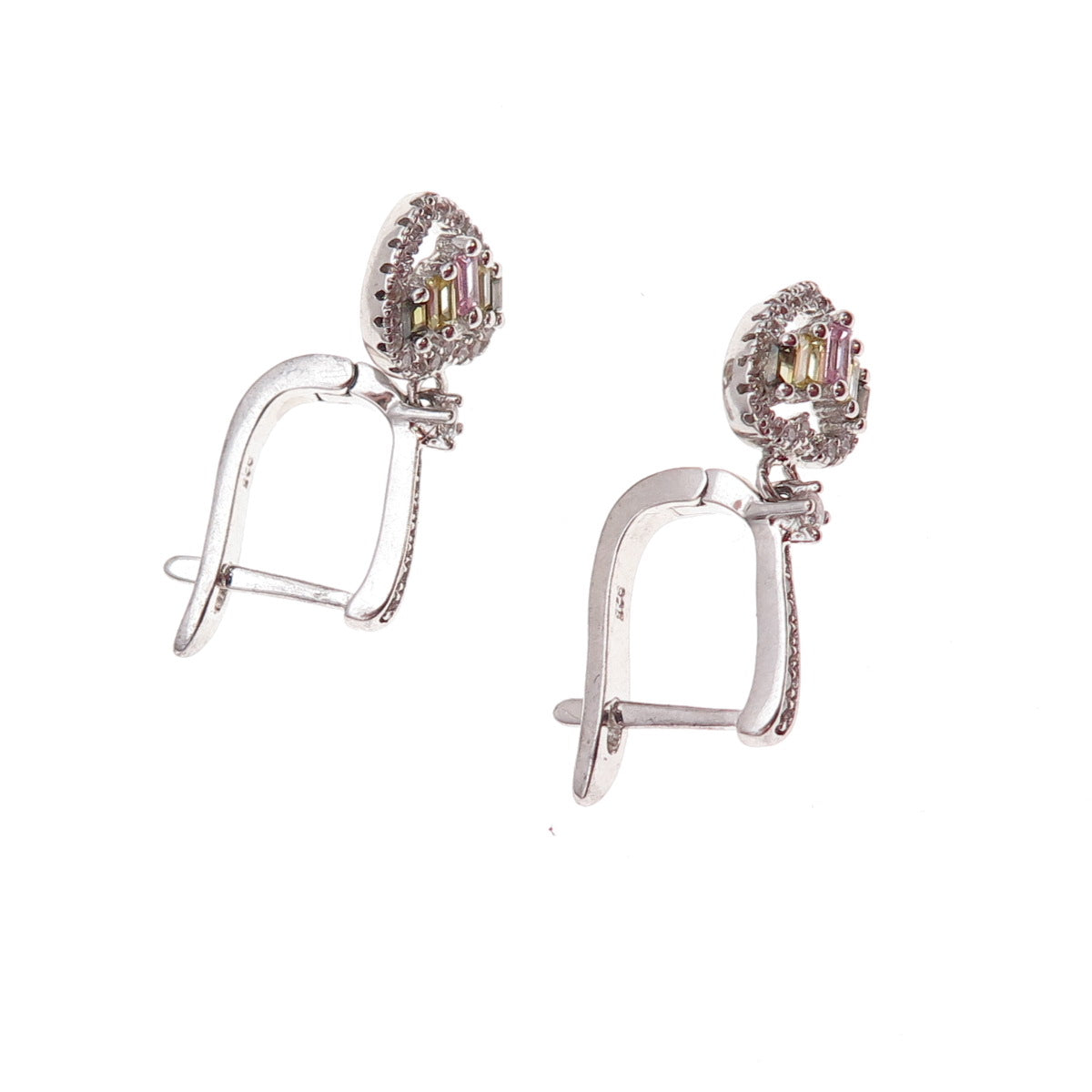 925 Sterling Silver Multi-Color C Z Heart Dangle Earrings