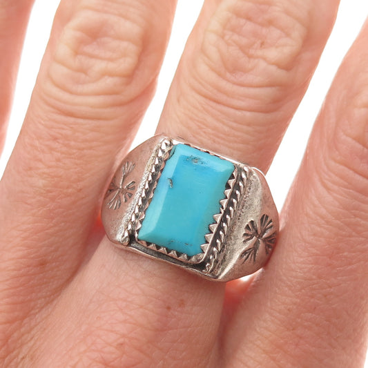 Old Pawn 925 Sterling Silver Vintage Southwestern Turquoise Ring Size 11.5