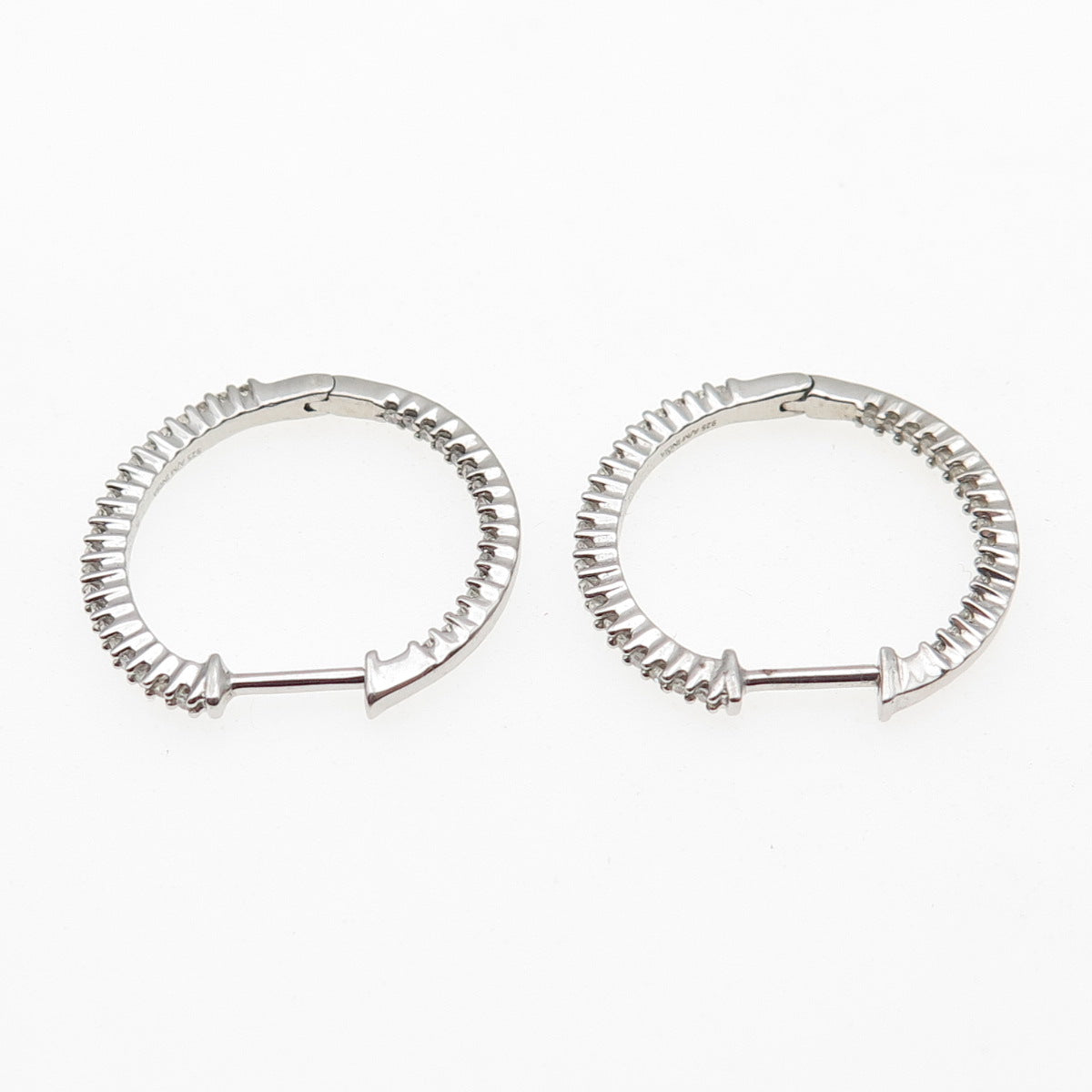 925 Sterling Silver Real Round-Cut Diamond In & Out Hoop Earrings