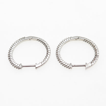 925 Sterling Silver Real Round-Cut Diamond In & Out Hoop Earrings