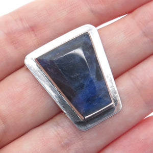 925 Sterling Silver Vintage Real Sodalite Modernist Slide Pendant