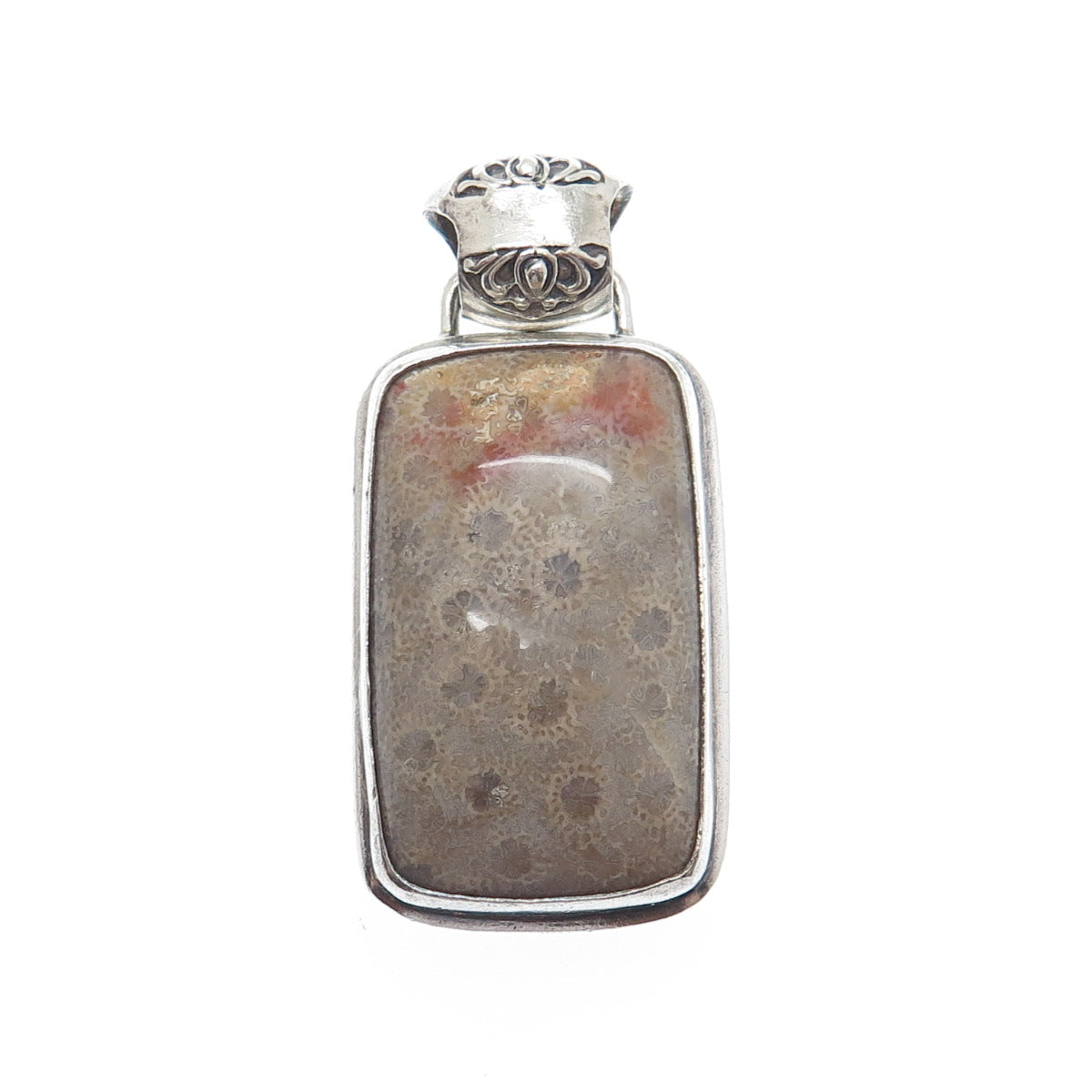 925 Sterling Silver Vintage Real Fossil Modernist Oxidized Pendant