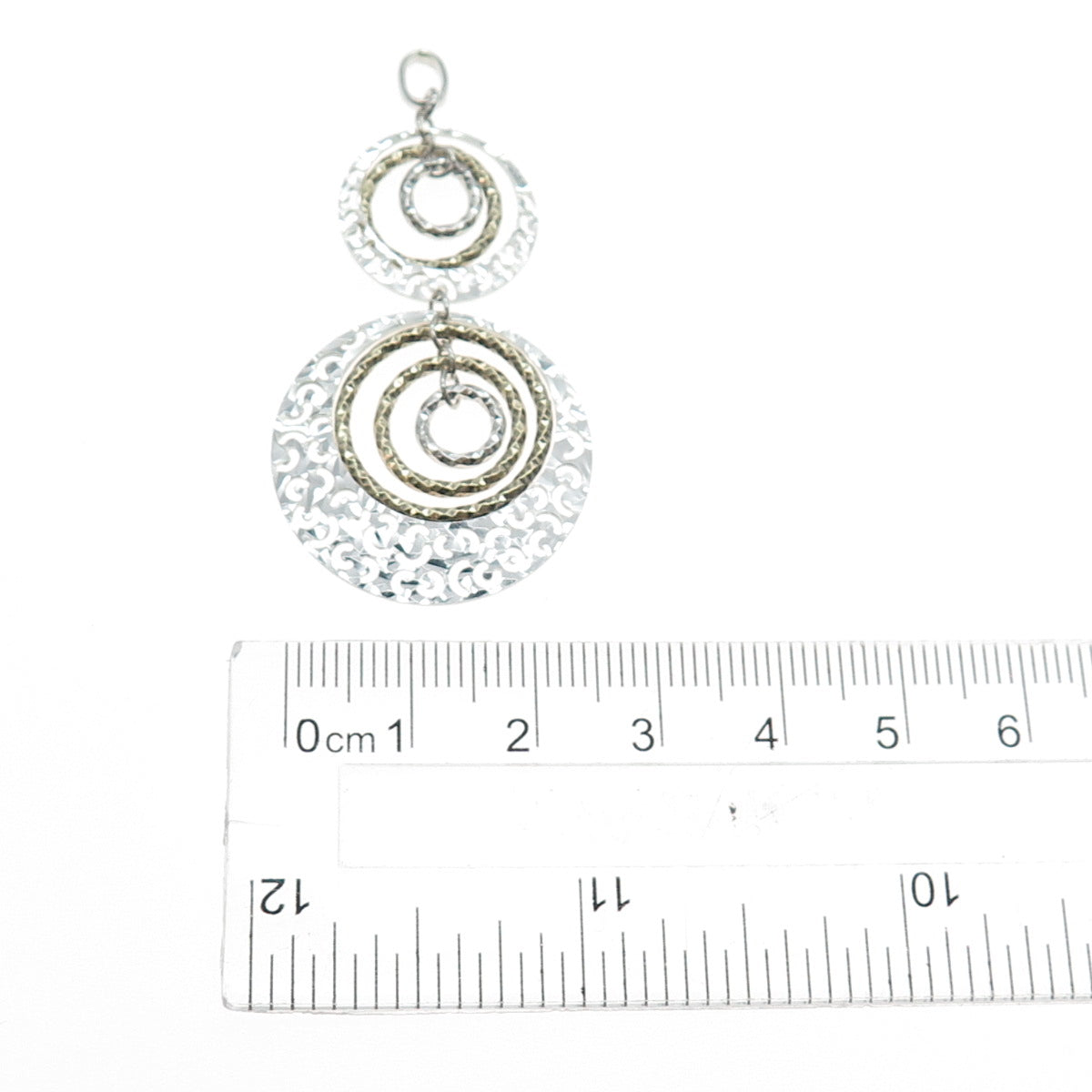 925 Sterling Silver 2-Tone Vintage Modernist Ornate Multi-Circle Pendant