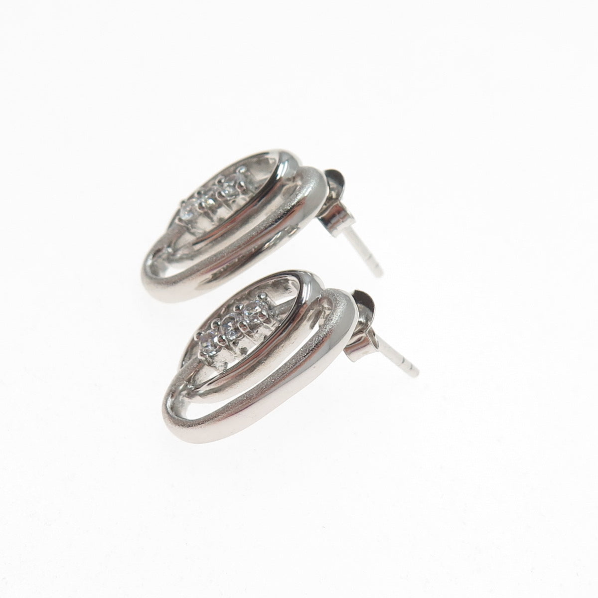 925 Sterling Silver Round-Cut C Z Interlocked Circle Earrings